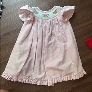Pink Smocked Dress with Watermelon Embroidery